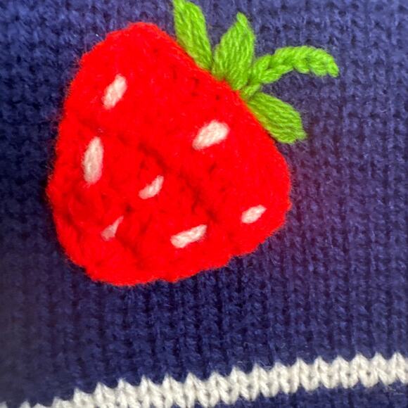 Vintage Strawberry Knit Vest Blue White Red Size L Grandmacore Cottagecore - Picture 3 of 6